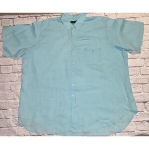 Ralph Lauren Shirt Mens 4XLT Blue Plaid Pony Casual Button Up Short Sleeve Linen